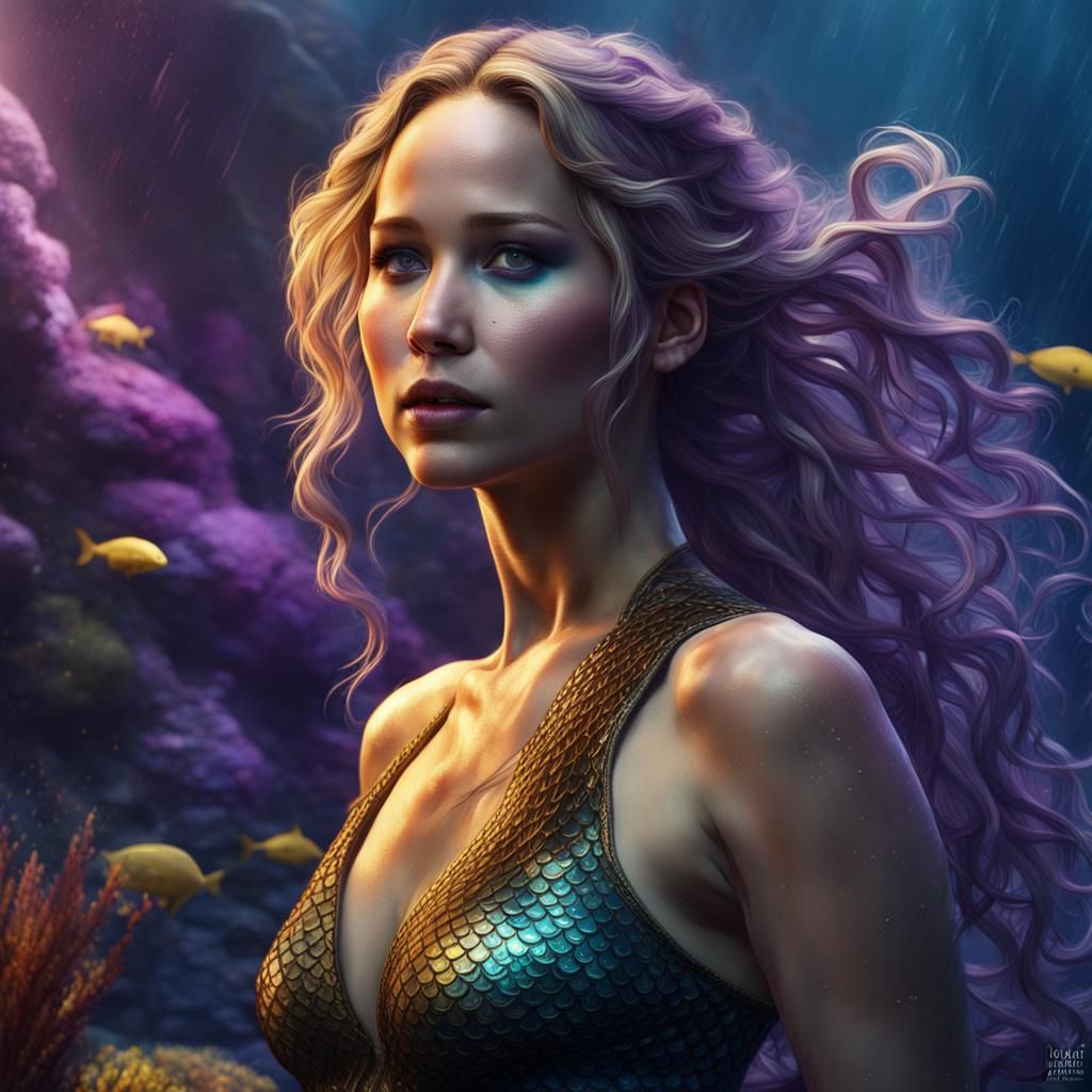 Jennifer Lawrence as Mermaid: Dark Fantasy Concept Art