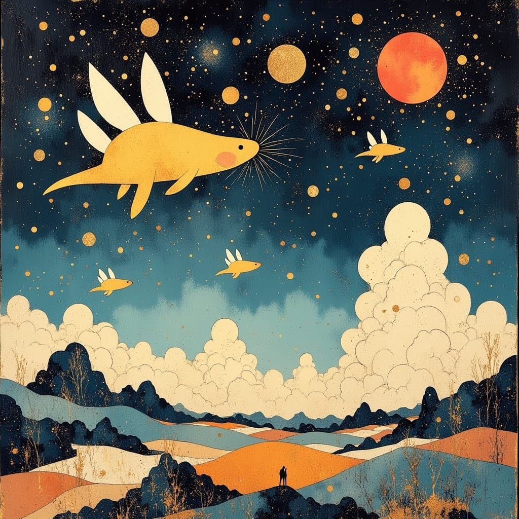 Flying Rabbits in a Colorful Celestial Adventure