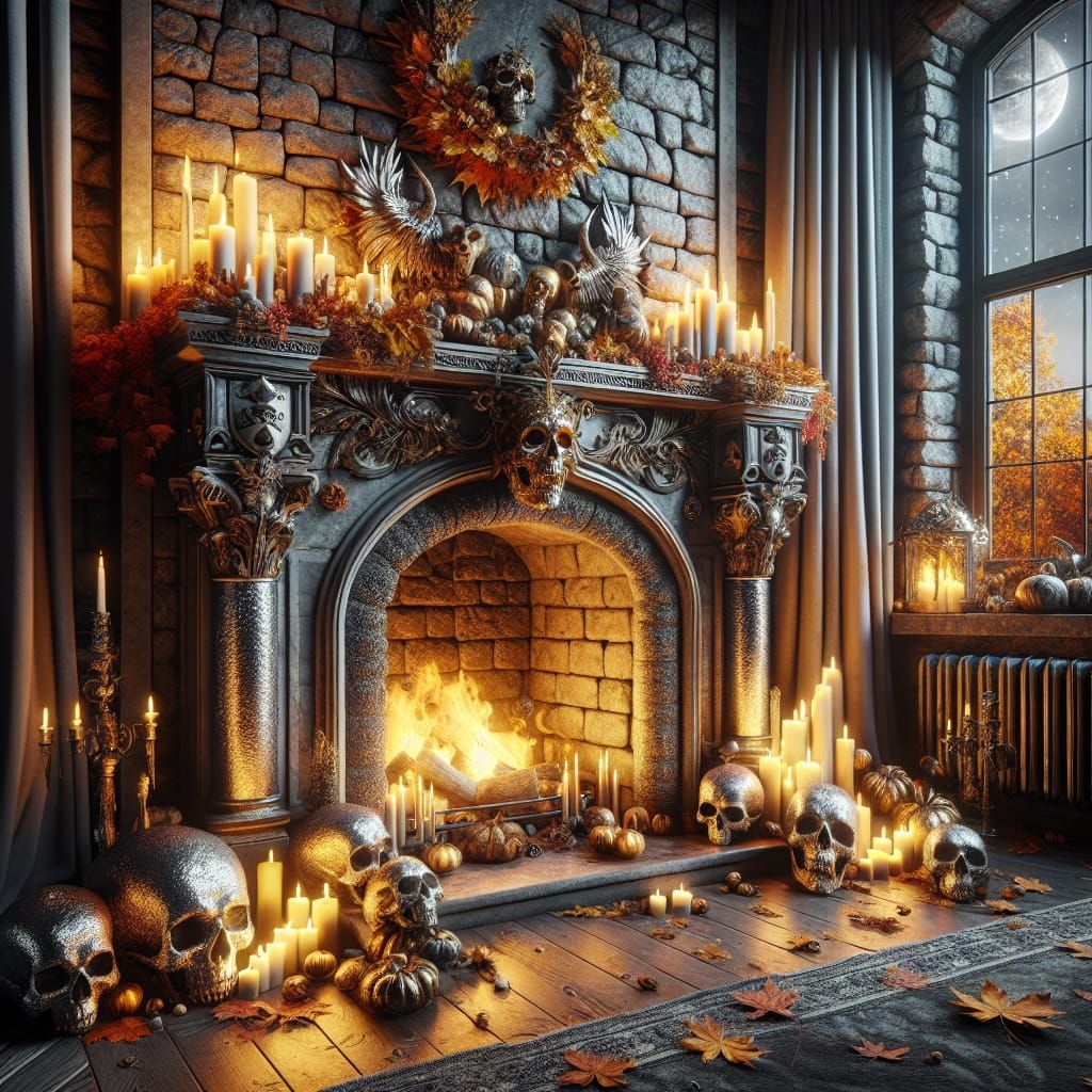 Gothic skull fireplace