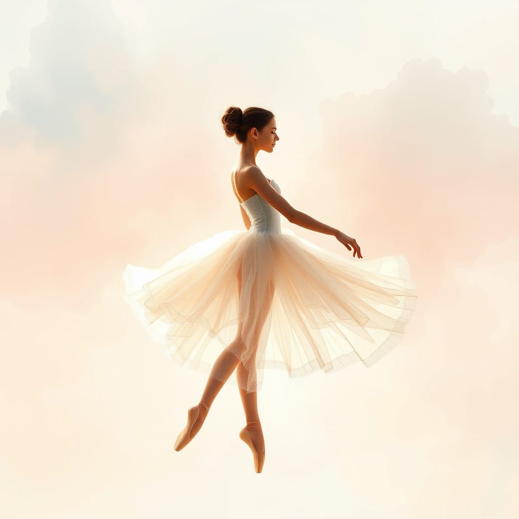 Ethereal Ballerina in Whimsical Pastel Landscape