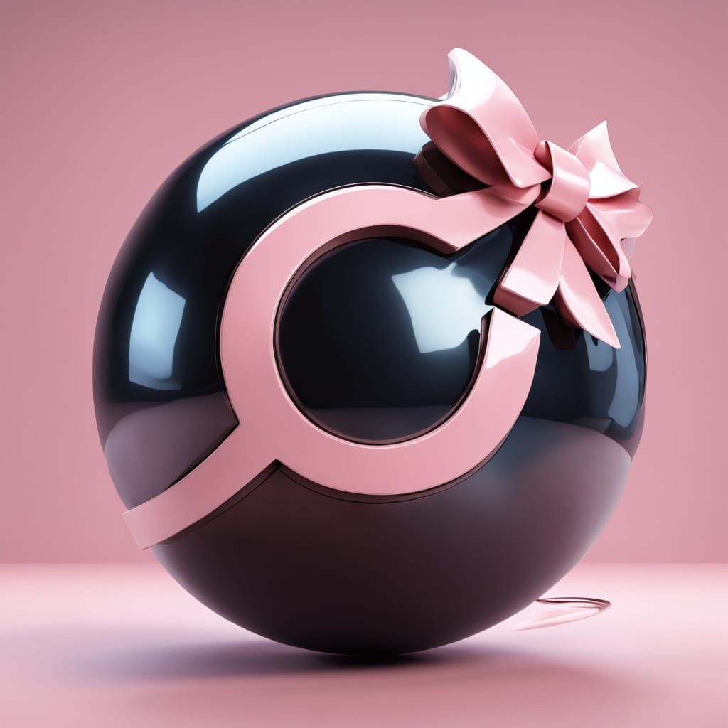 A Futuristic Omega Symbol Adorned with a Pink Head Bow