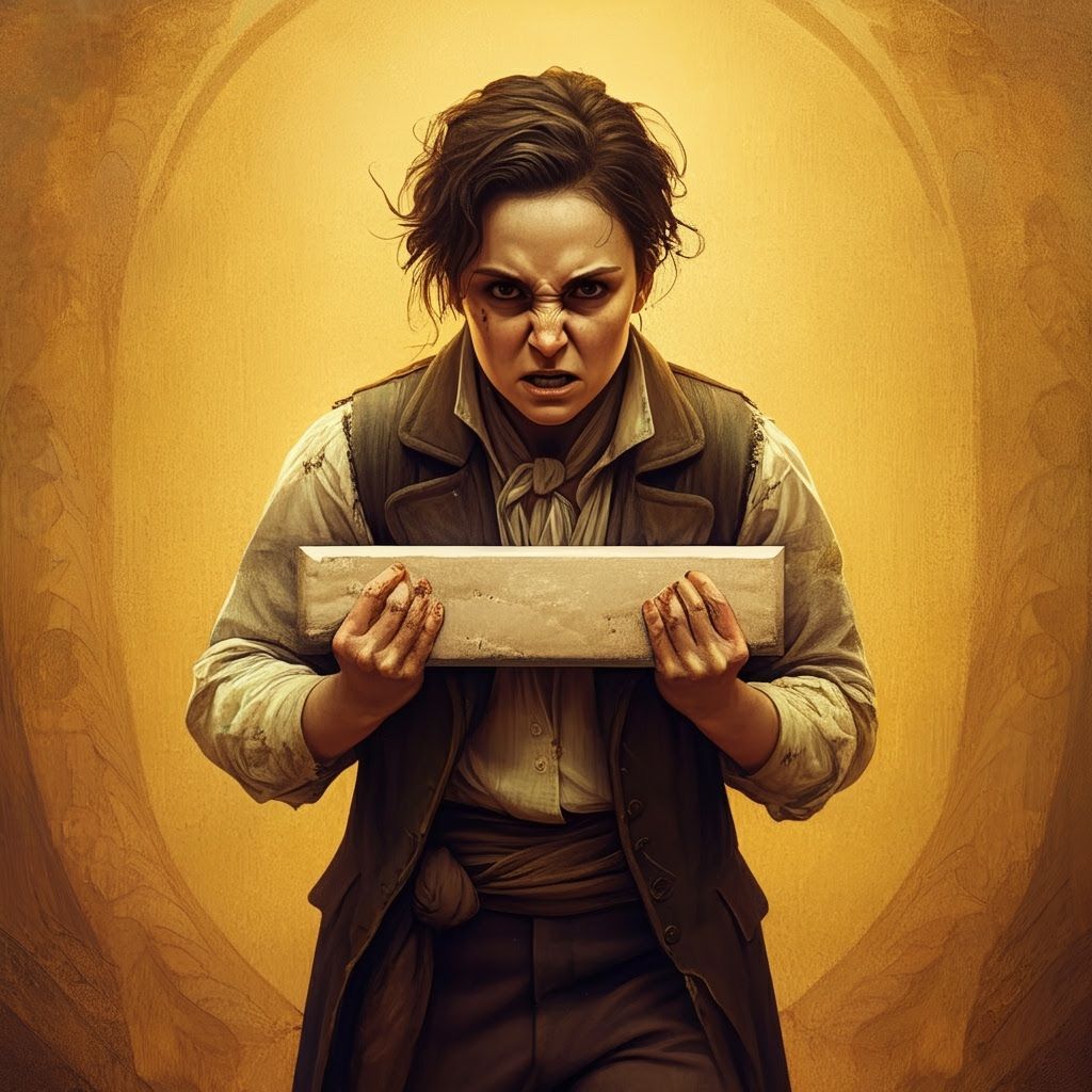 Vintage Figure Guarding Em-Dash, Art Nouveau Style