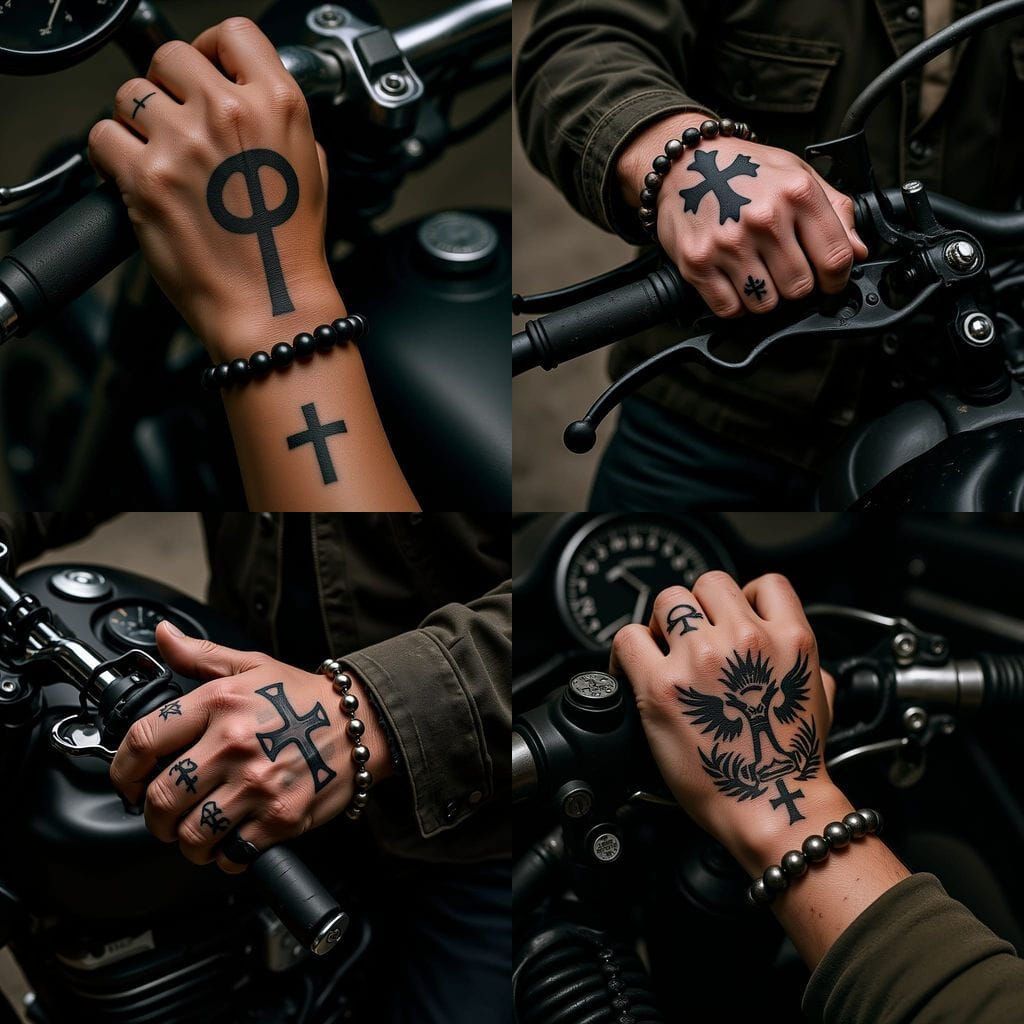 Biker's Rosary Tattoo: Hyperrealistic Close-Up