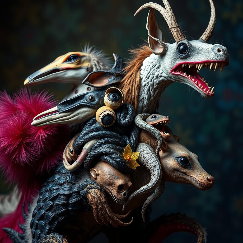 Surreal Taxidermy Chimera in Burtonesque Style
