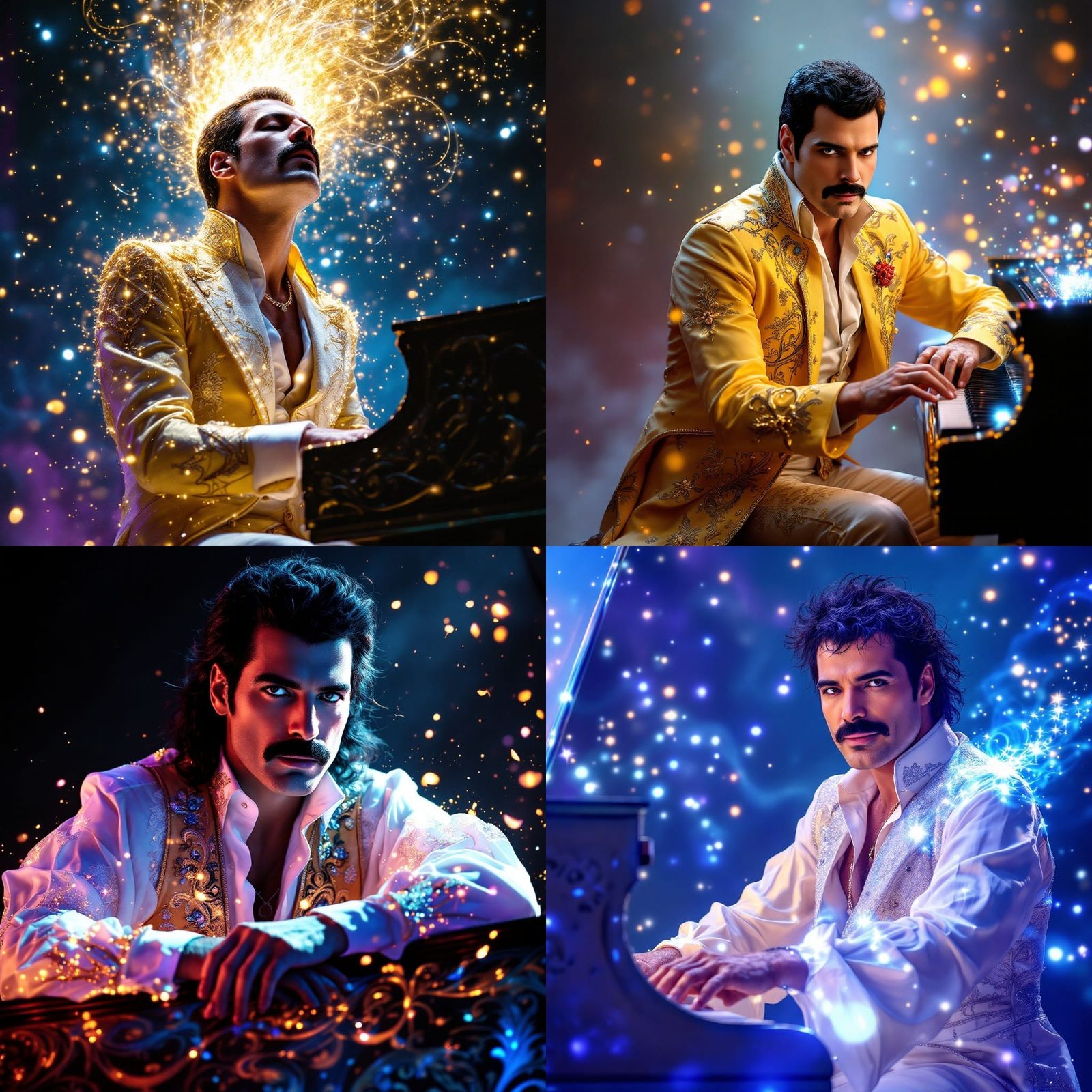 Freddie Mercury Performs at Grand Piano Under Enchanted Ligh...