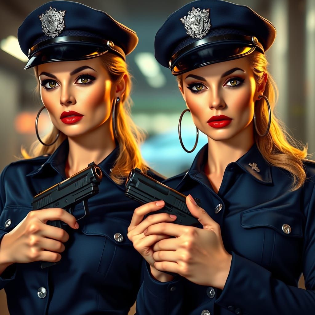 Female Police Officers in Photorealistic Pin-Up Style