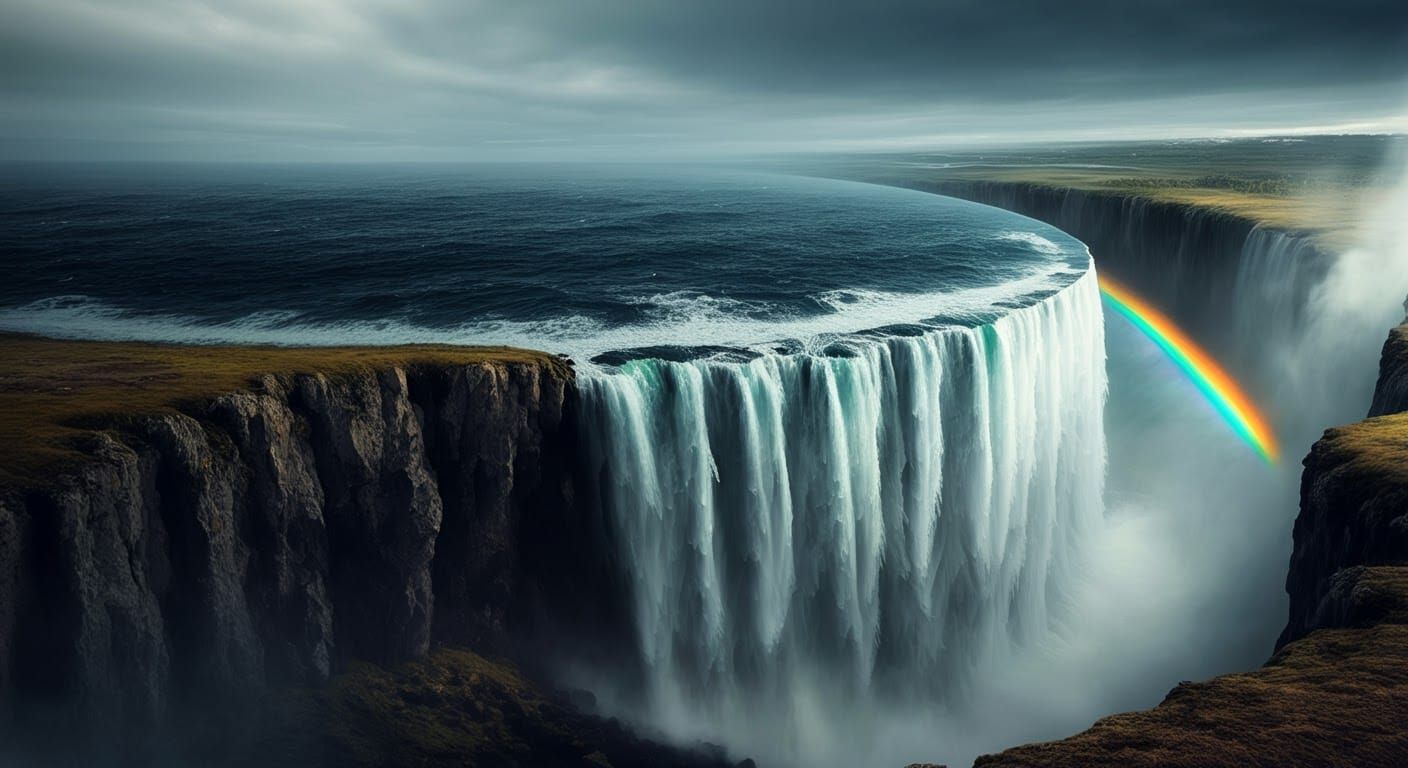 Flat Earth's Edge: A Dramatic Waterfall Scene