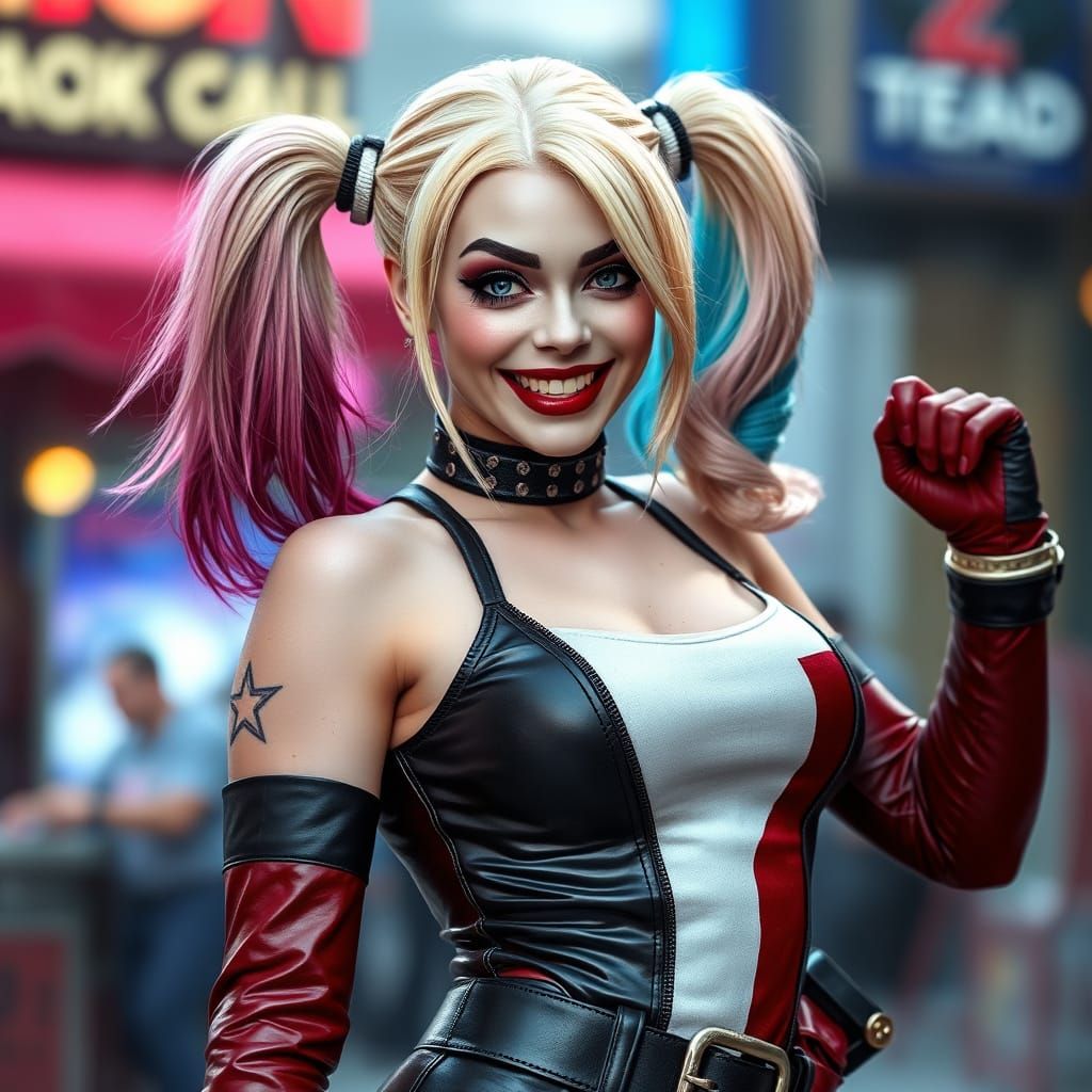 Harley Quinn in Edgy Leather Outfit
