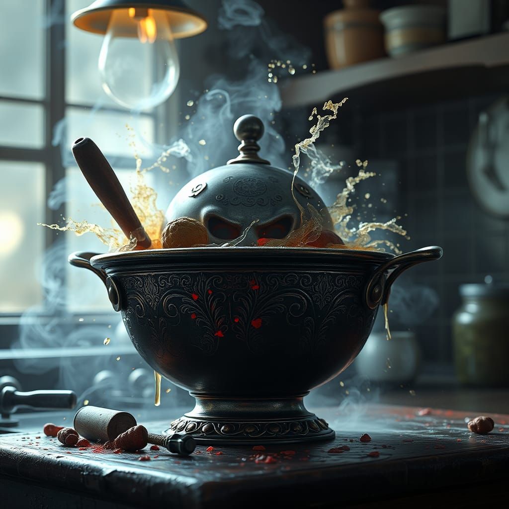 Cursed Colander in Evil Kitchen: Detailed Matte Painting