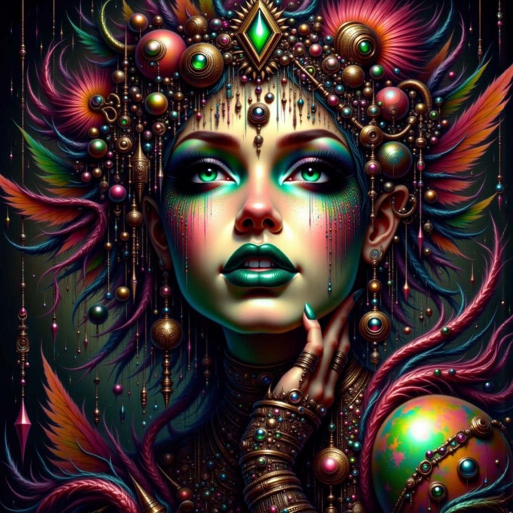 Mystical Woman with Black and Green Lips