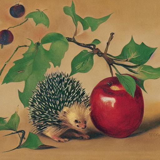 Kirigami Hedgehog and Apple in Surreal Style