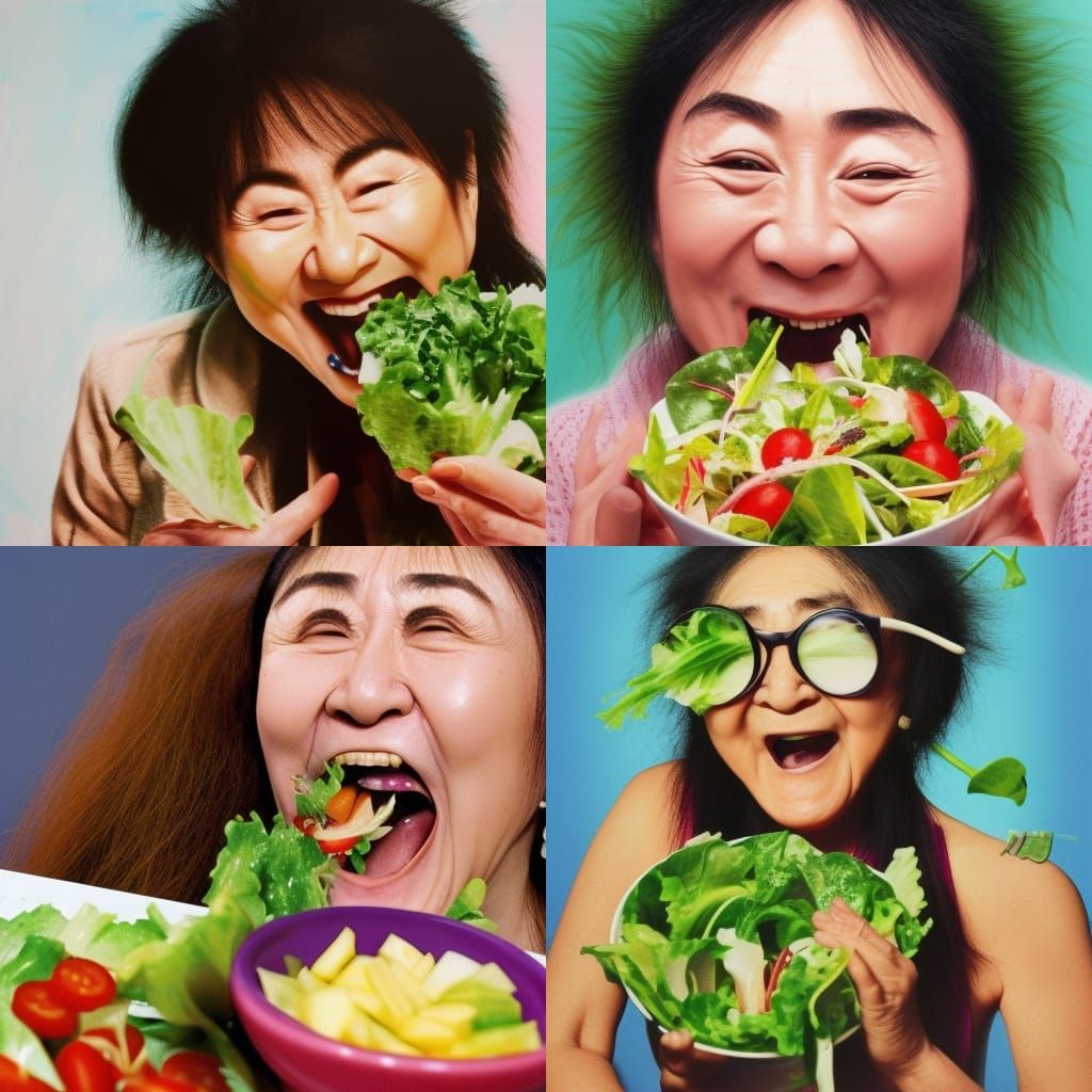 Yoko Ono Laughing: Hyperrealistic Splash Art Portrait