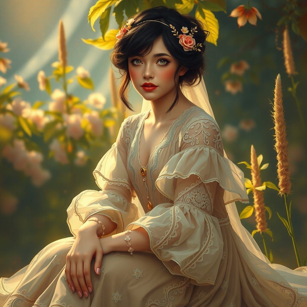 Enchanting Belle Époque Woman in Whimsical Impressionist Gar...