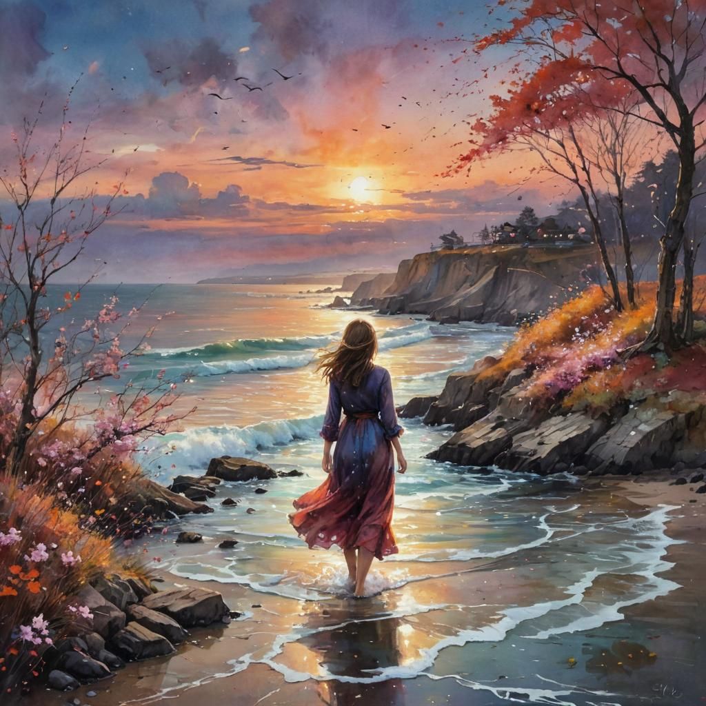 Dramatic Sunset Over Mystical Sea: Fantasy Art