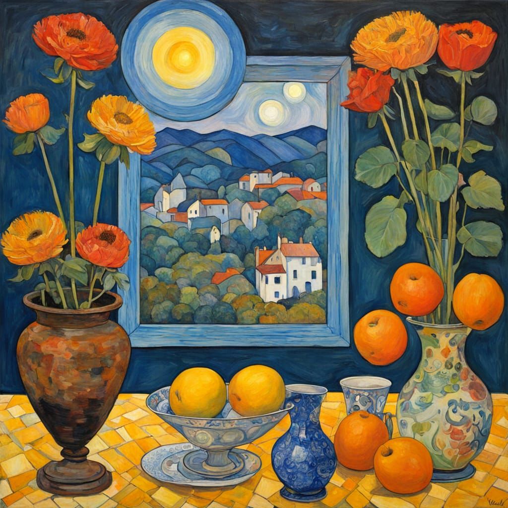 Fauvist Dreamscape Emerging from a Vibrant Still Life