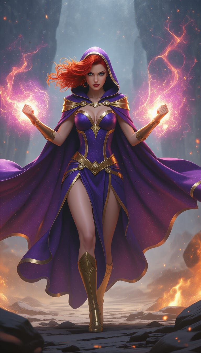 Celestial Woman of Stardust in Epic Cosmic Battle Stance