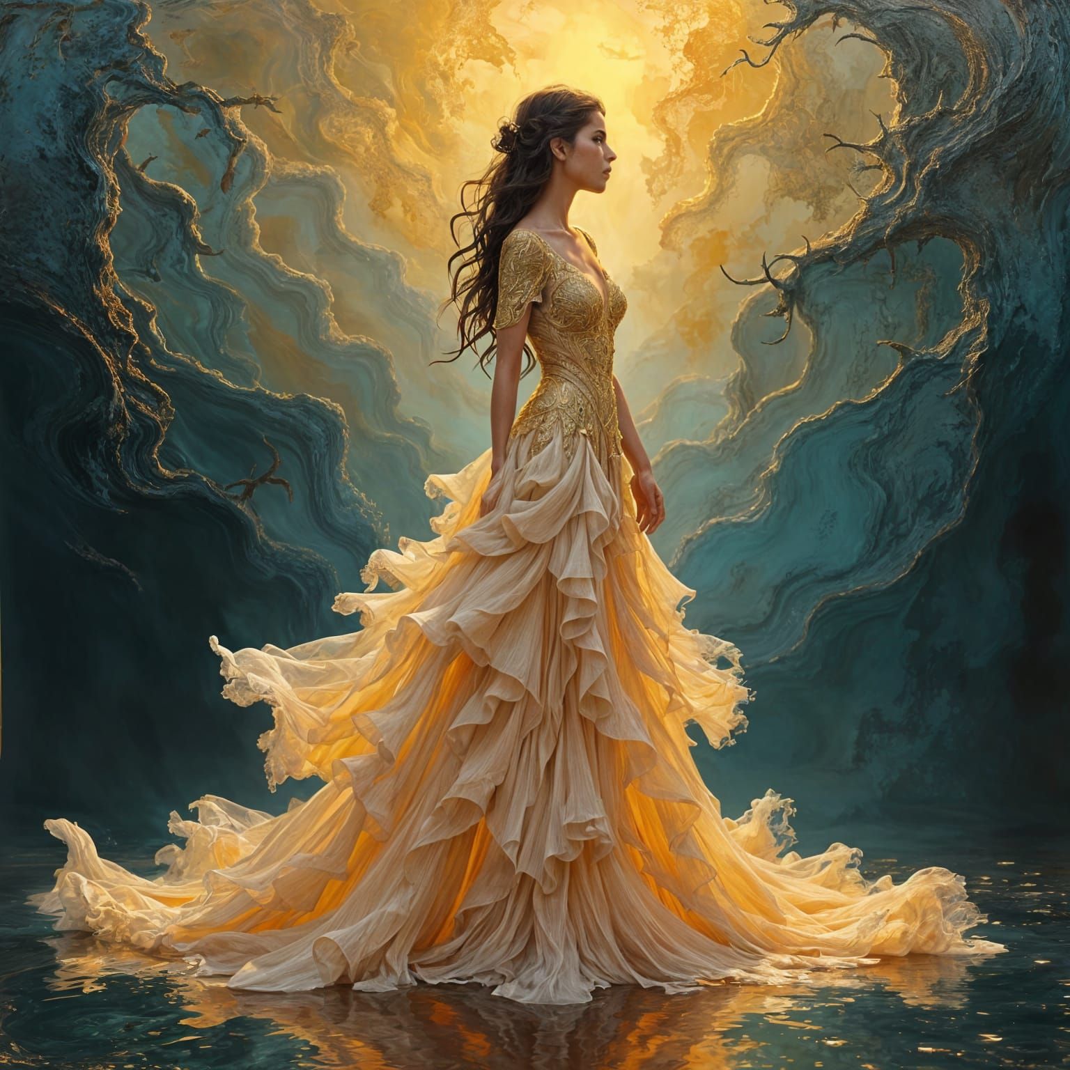 Surrealist Goddess in Golden Splendor