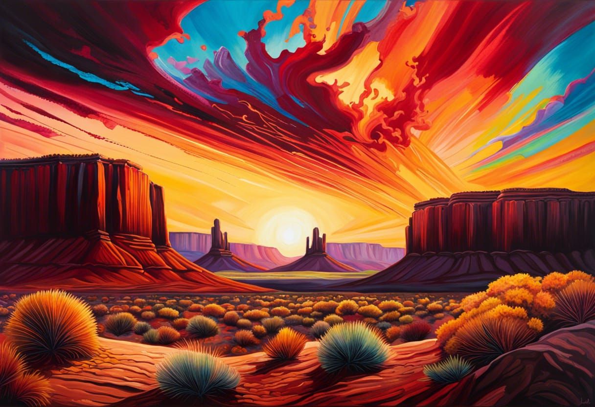 Painted Mesa: Epic Desert Sunrise in Polychromatic Colors