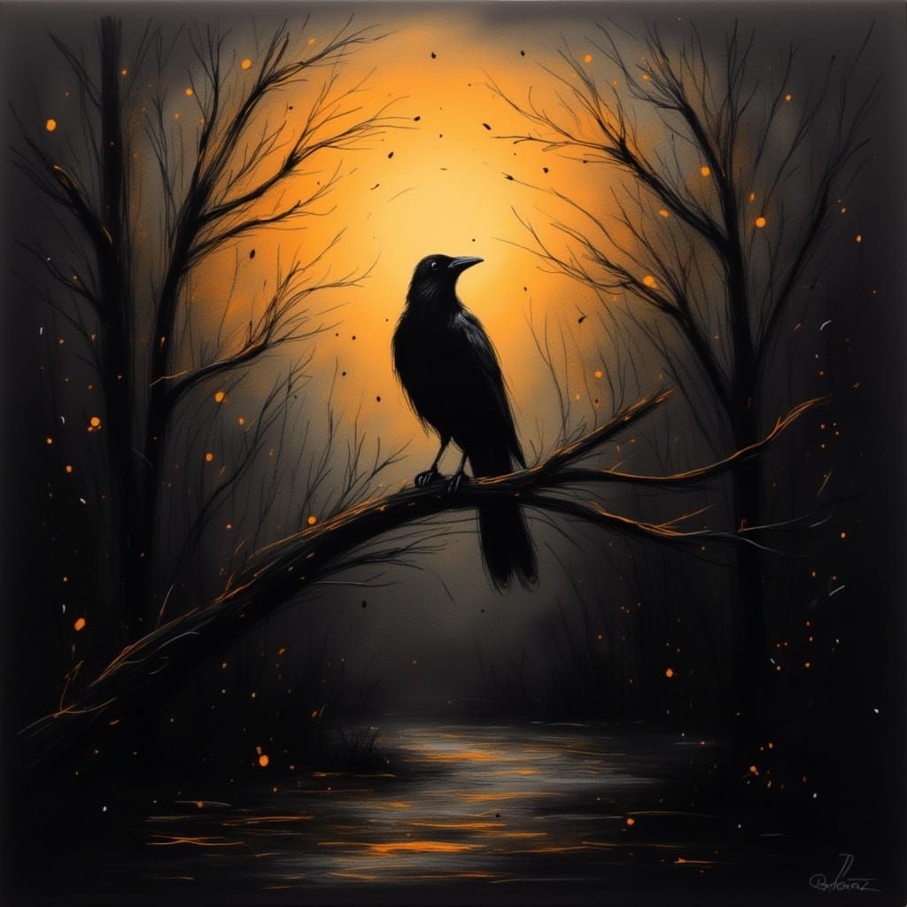 Golden Crow Silhouetted at Dawn