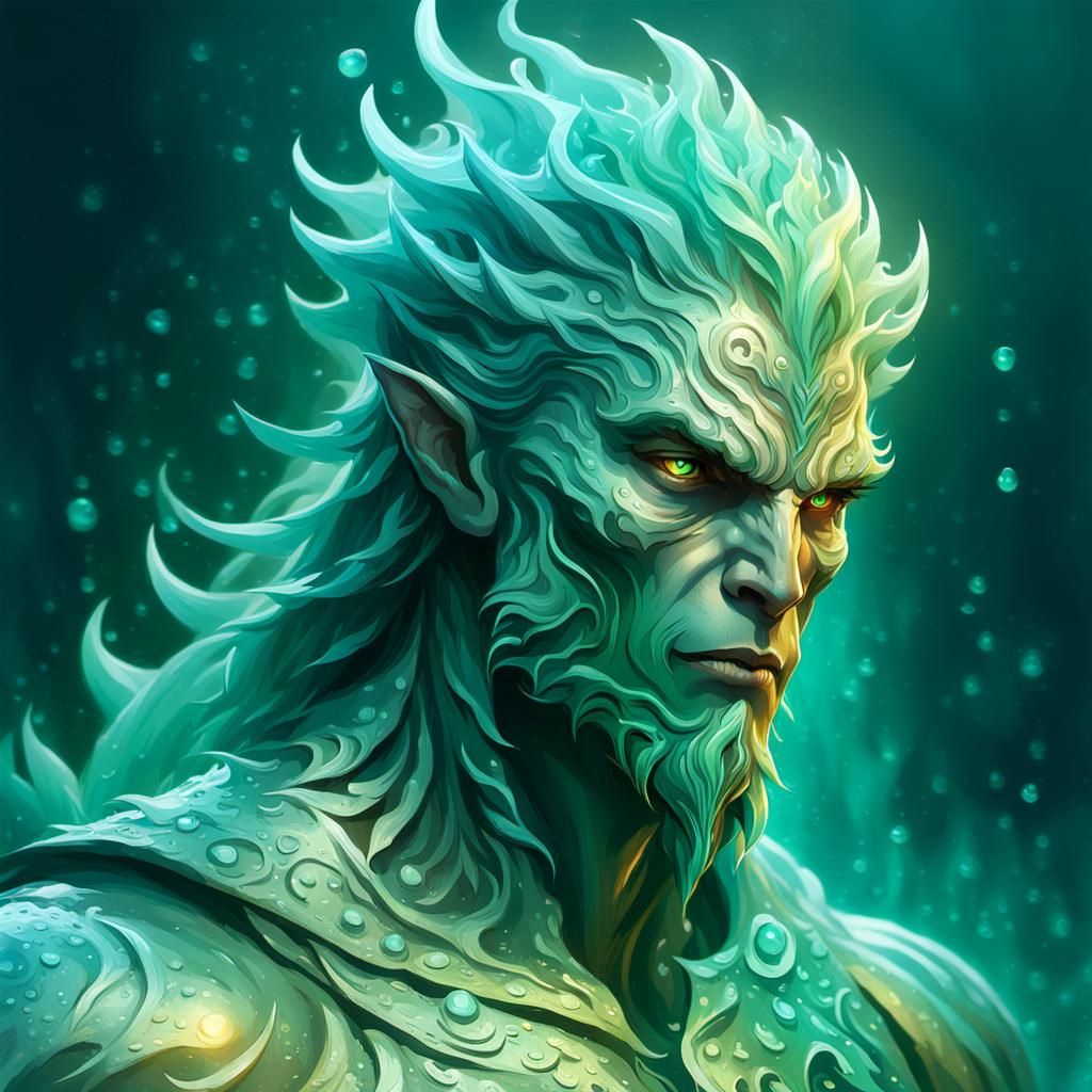 Water Elemental Wielding Mace in High Fantasy Art