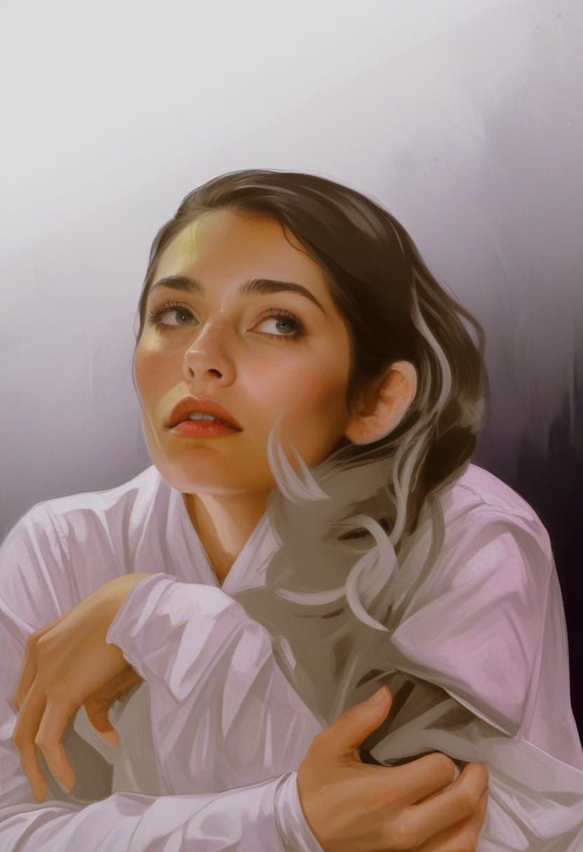 Surreal Monochromatic Portrait of a Contemplative Young Girl...