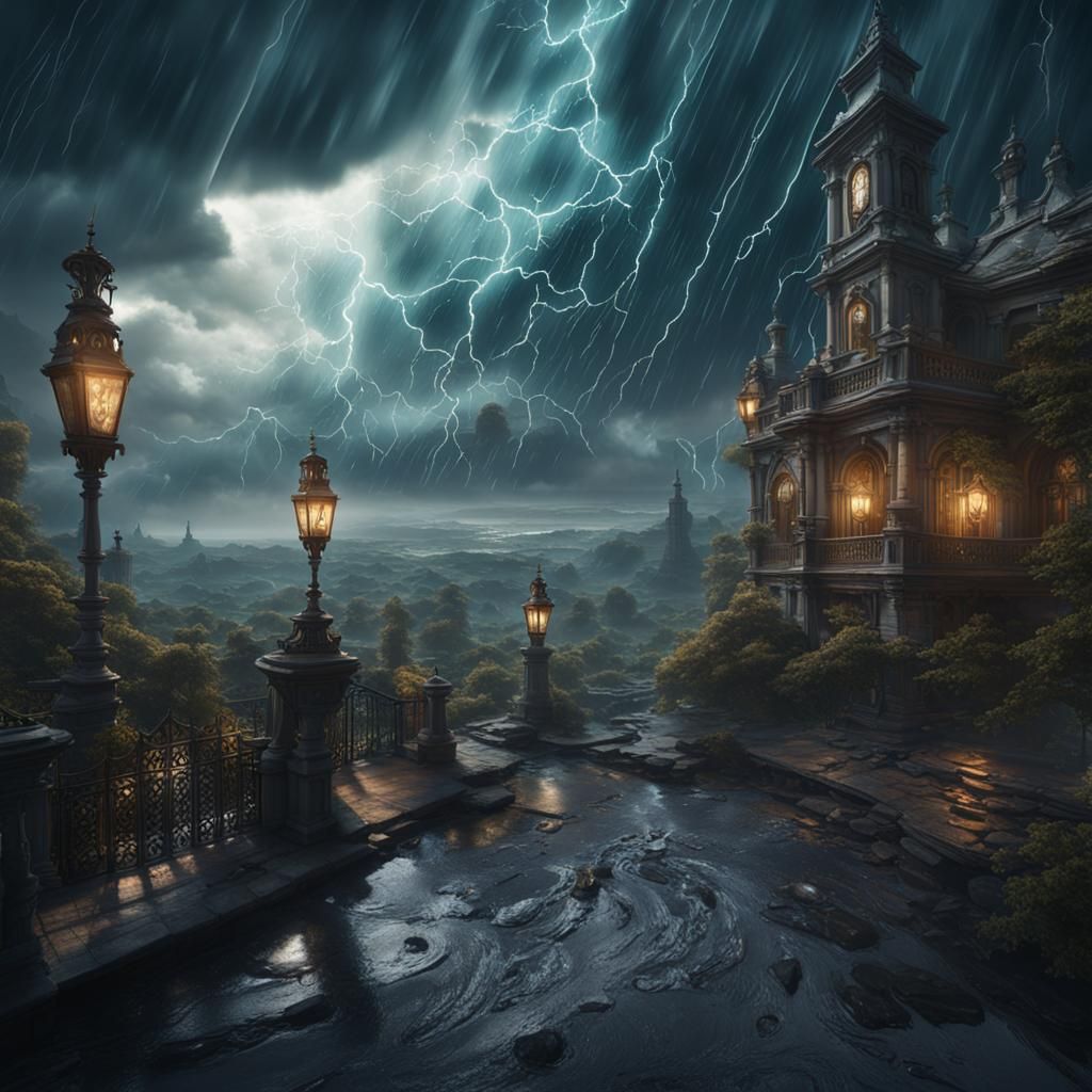 Fantastical Storm Through Looking Glass in Matte Painting