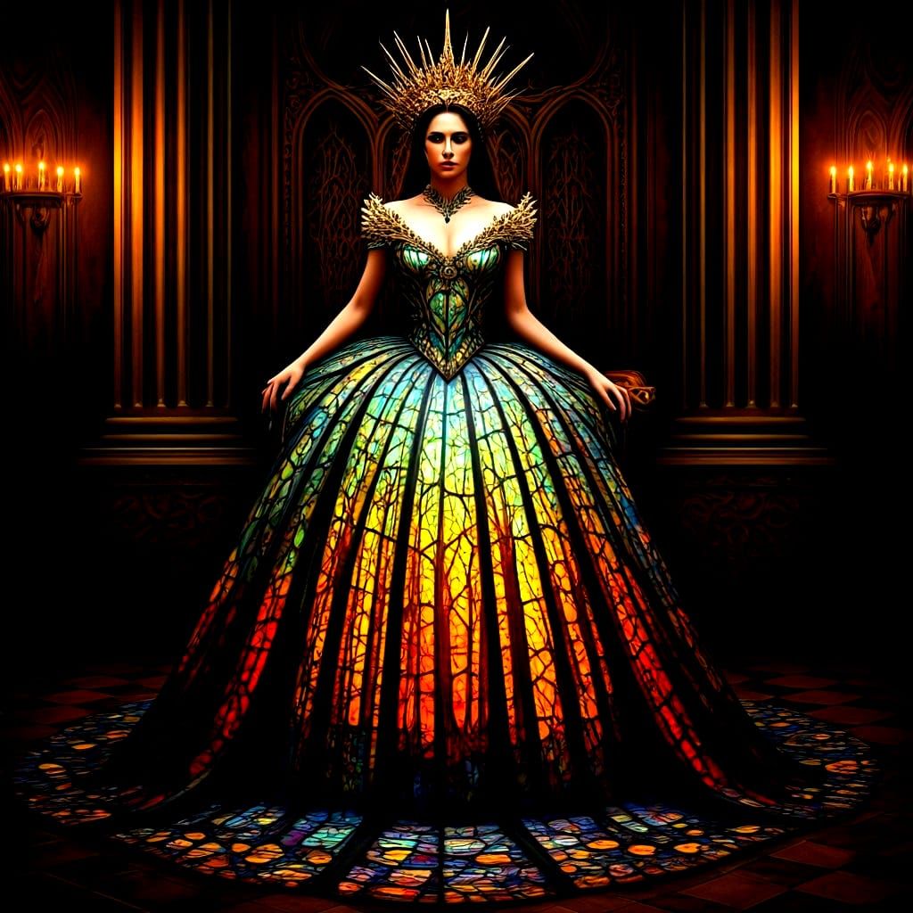 Fantasy Queen in Luminous Stained Glass Gown