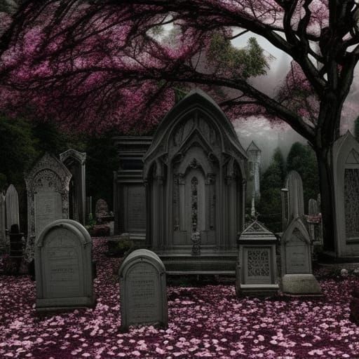 Beautiful Gothic cemetery with Beautiful Gothic Tombstones& crypts& Beautiful cherry blossom trees& Ethereal vibes& goth...