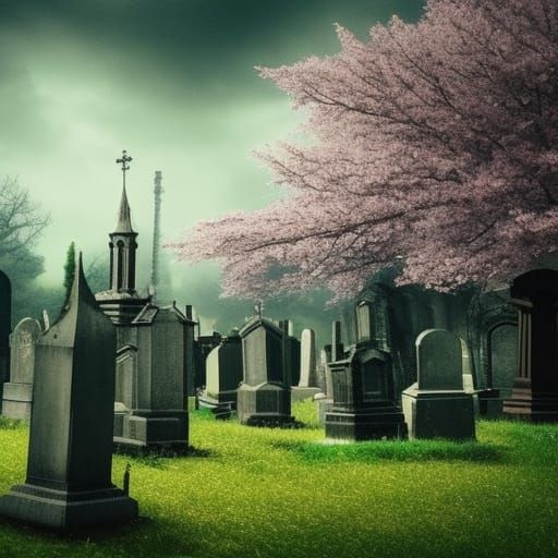 Beautiful Gothic cemetery with Beautiful Gothic Tombstones& crypts& Beautiful cherry blossom trees& Ethereal vibes& goth...