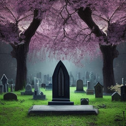 Beautiful Gothic cemetery with Beautiful Gothic Tombstones& crypts& Beautiful cherry blossom trees& Ethereal vibes& goth...