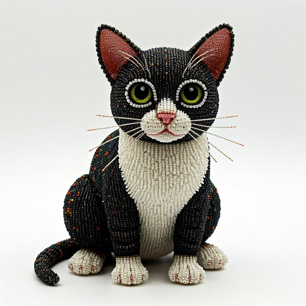 Detailed Beaded Cat Figurine
