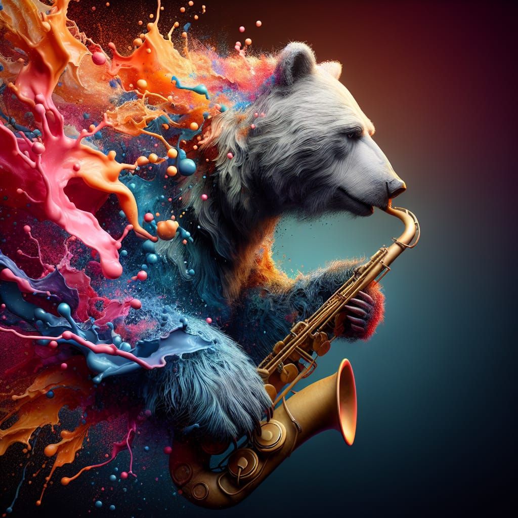 Bear Plays Jazz Music in Splash Art Style