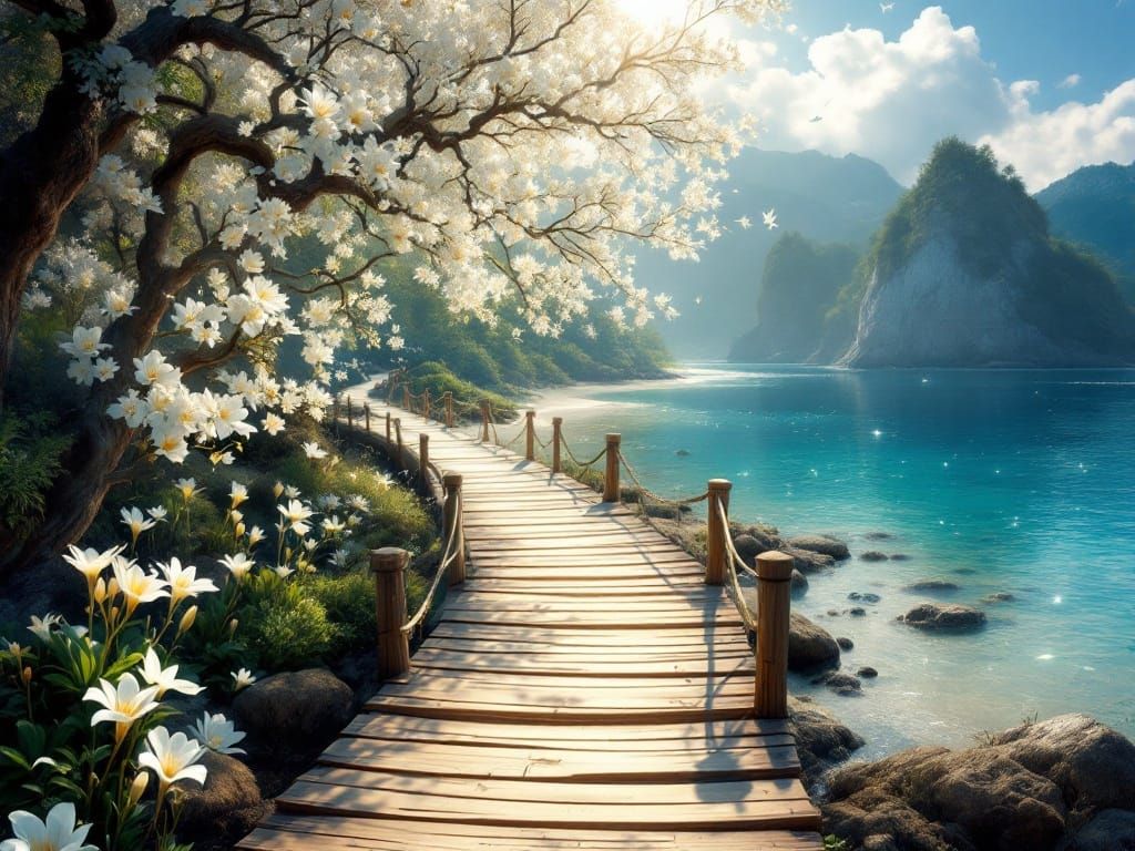 Surreal Cliffside Pathway Unfolds Along Heavenly Beach