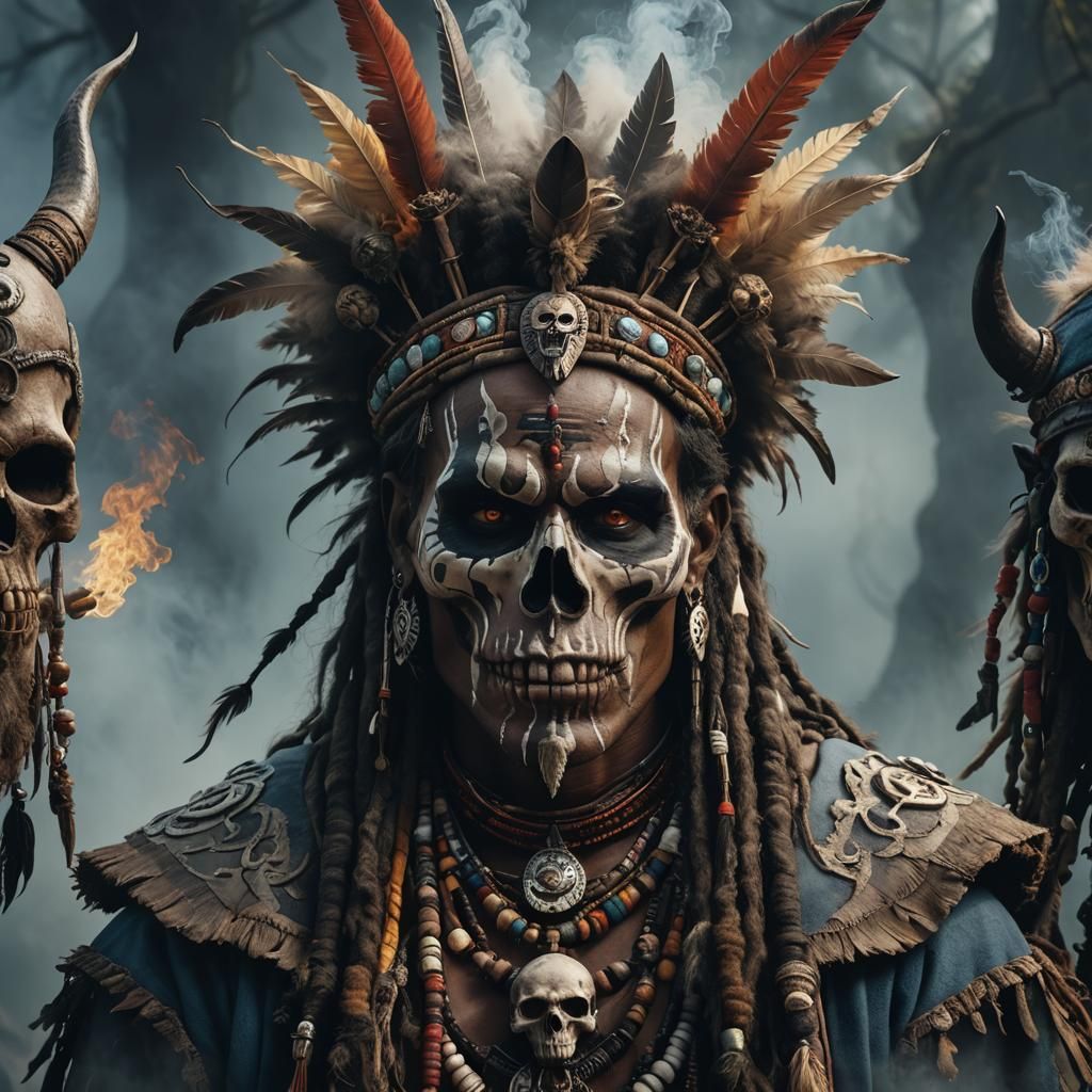 Shaman Skull Face: Hyperrealistic Fantasy Portrait