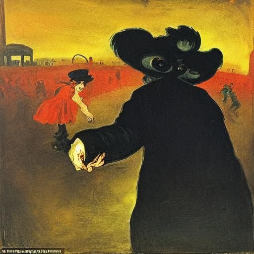 Eerie Amusement Park Dominated by Grotesque Rabbit