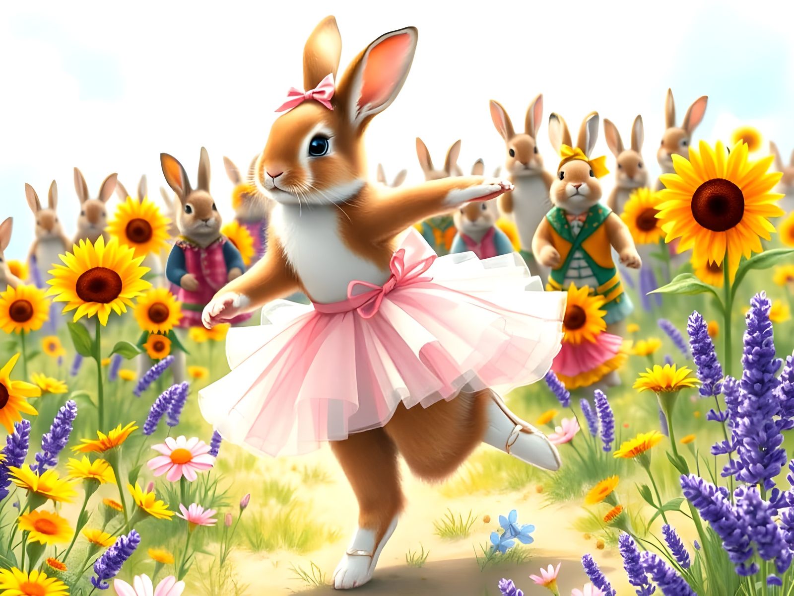 Ballerina Bunnies Dance in a Vibrant Meadow