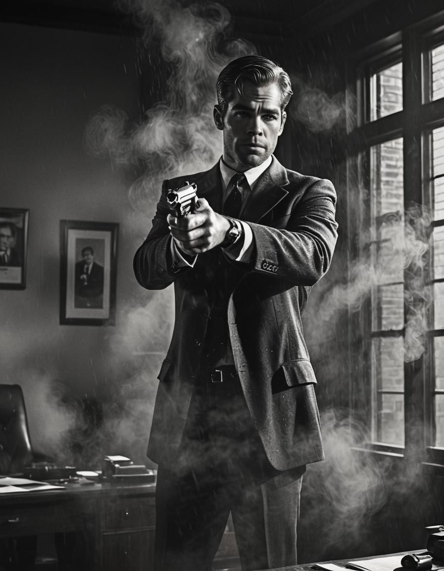 Noir Detective in Moody 1940s Film Still