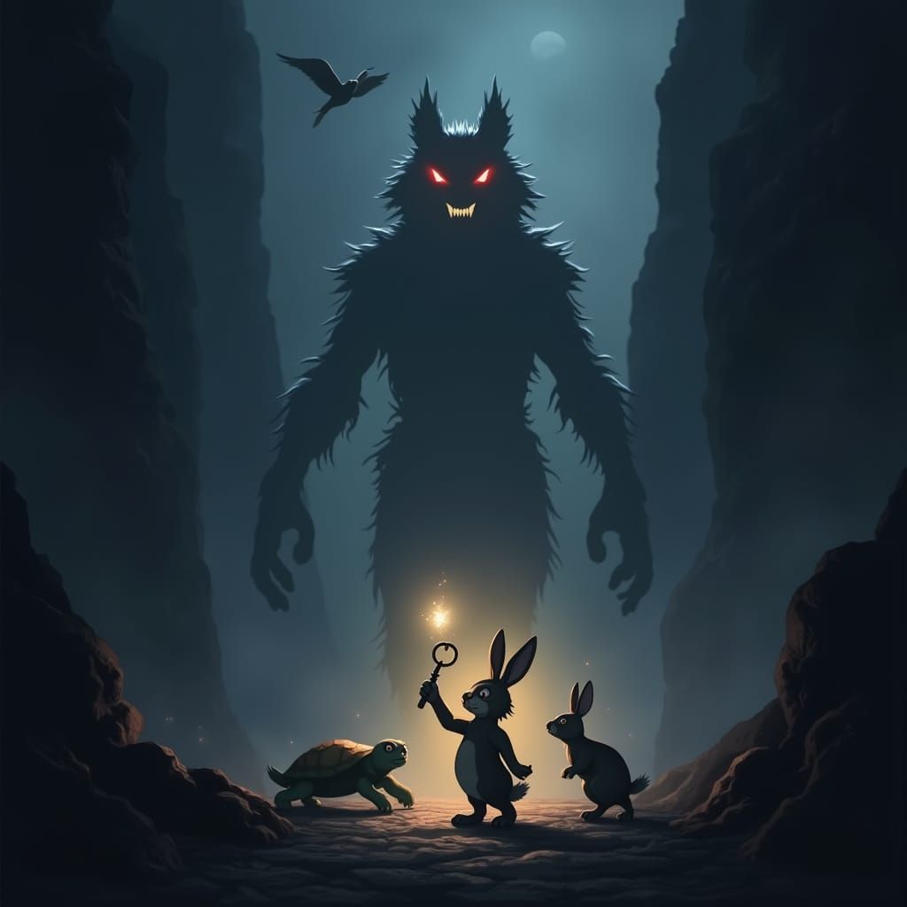 Epic Dark Fantasy Encounter with the Shadow Beast