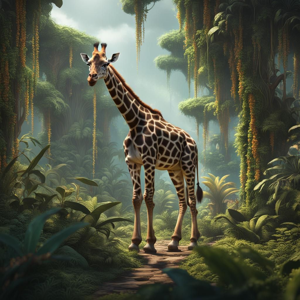 Small Giraffe in a Fantastical Jungle