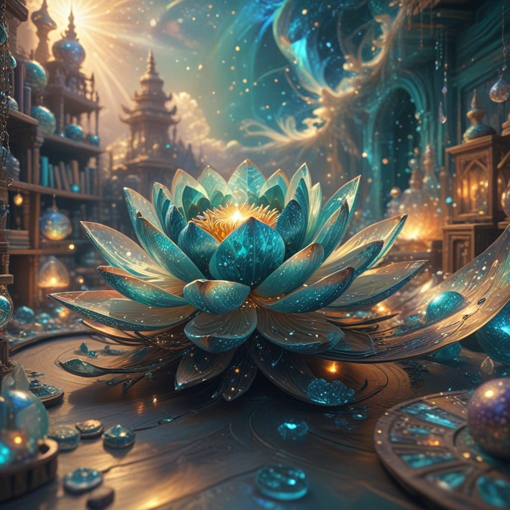 Surreal Oil Painting of Glowing Celestial Lotus