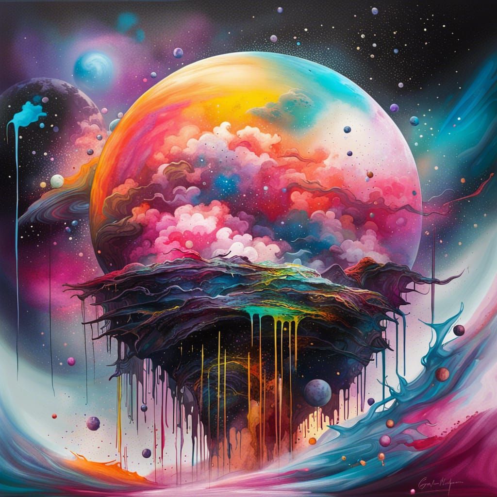 Colorful Cosmic Dreamscape in Graffiti Art Style