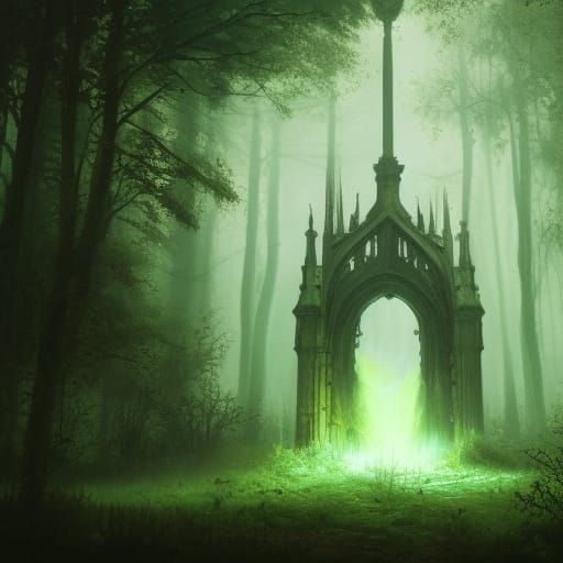 Mysterious Forest Portal in Gothic Horror Art