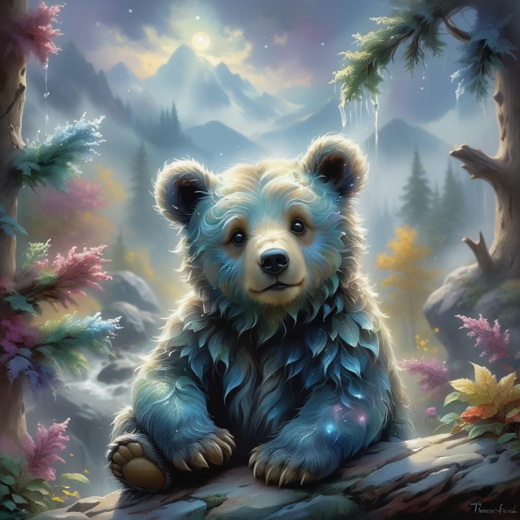 Ethereal Bear Cub in Kinkade Style