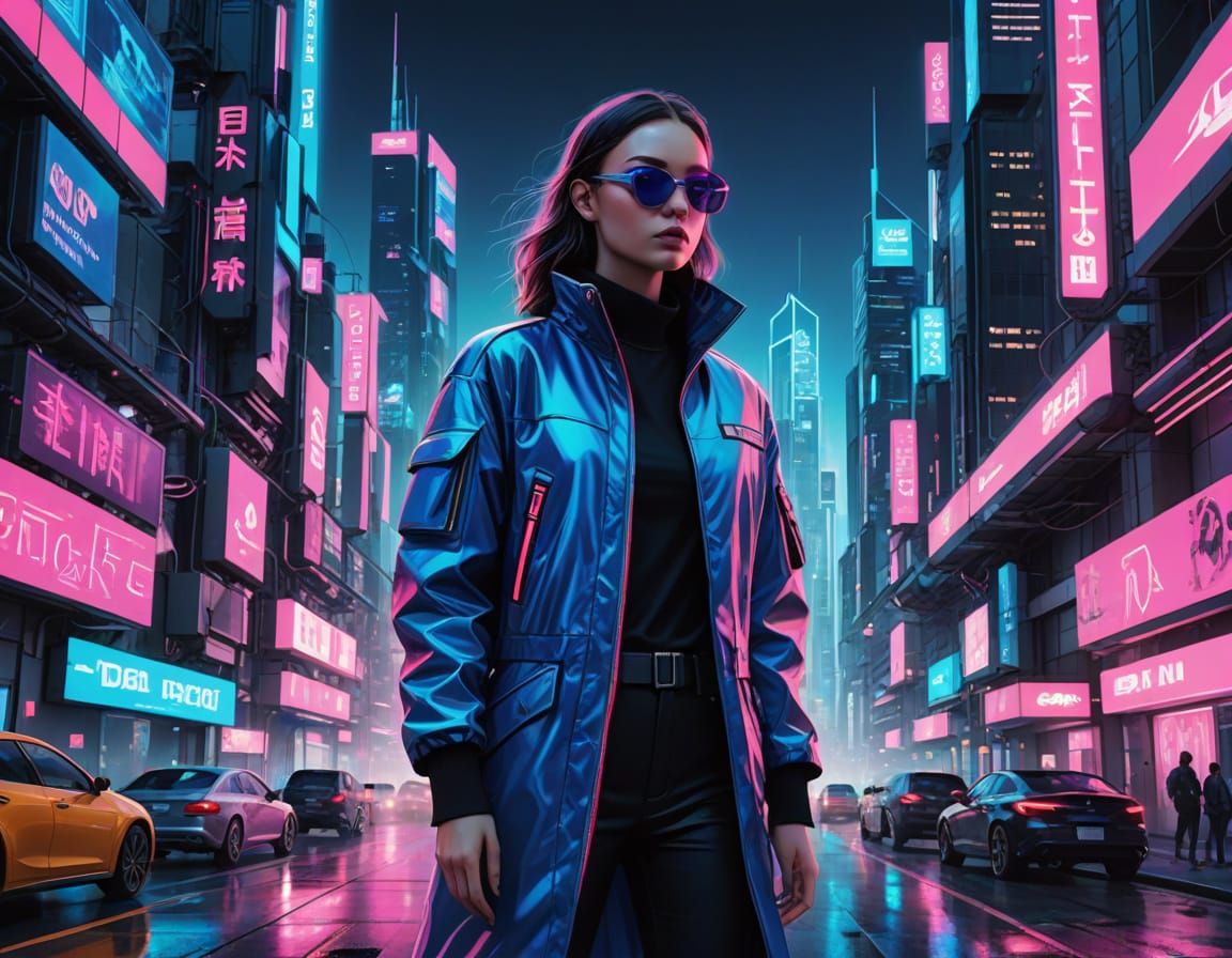 Futuristic Fashion in High-Tech Cityscape