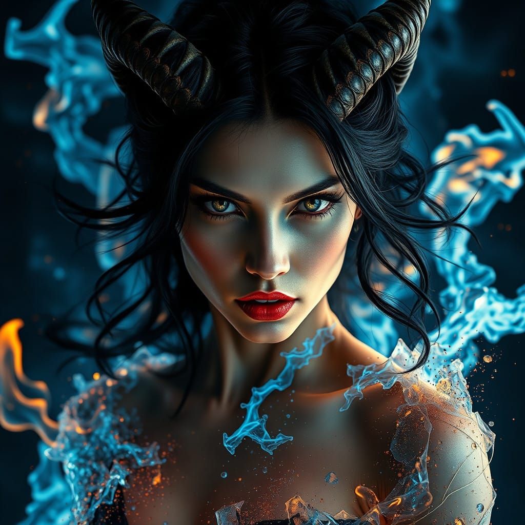 Dark Fantasy Demoness Disintegrates in Blue-Ice Flames