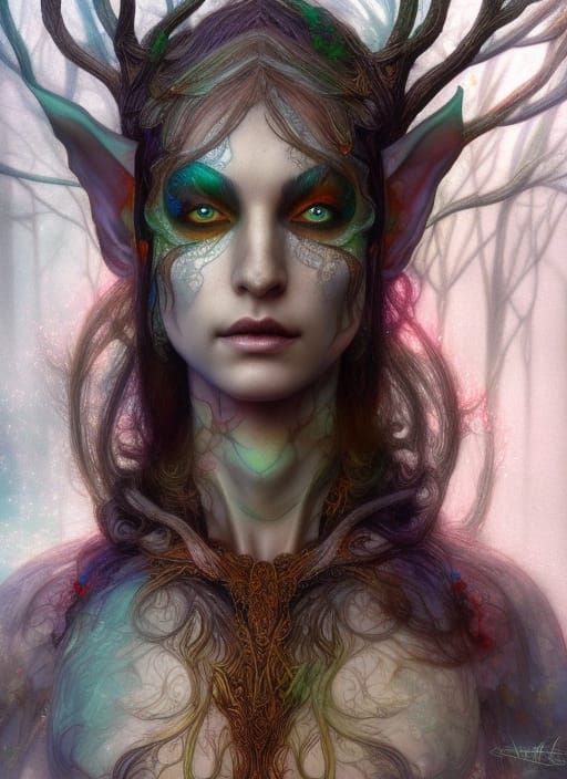 Elven Artificer Portrait in Crayon Sketch Style