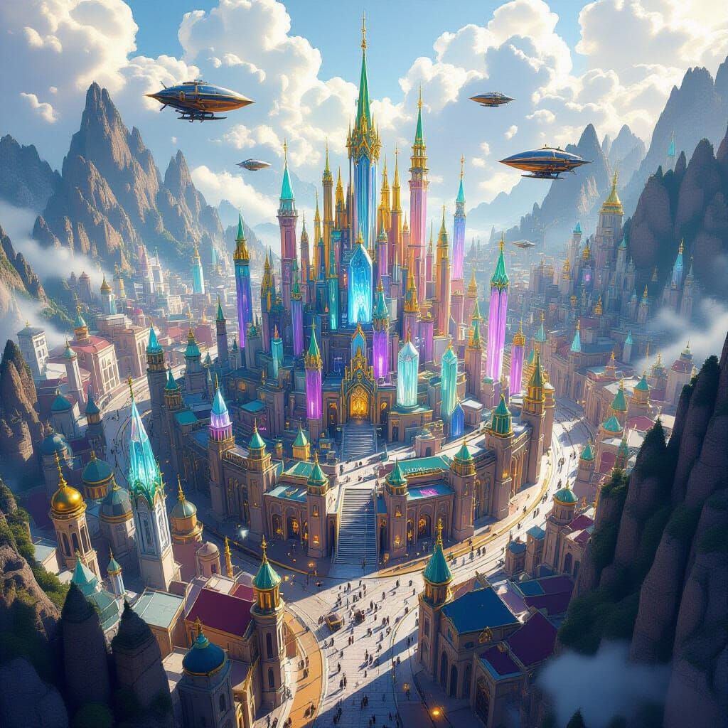 Crystal Fantasy City Aerial View in Ultra HD