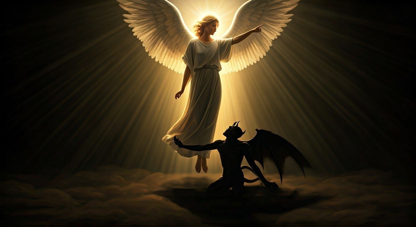 Angel Repels Devil with Radiant Light