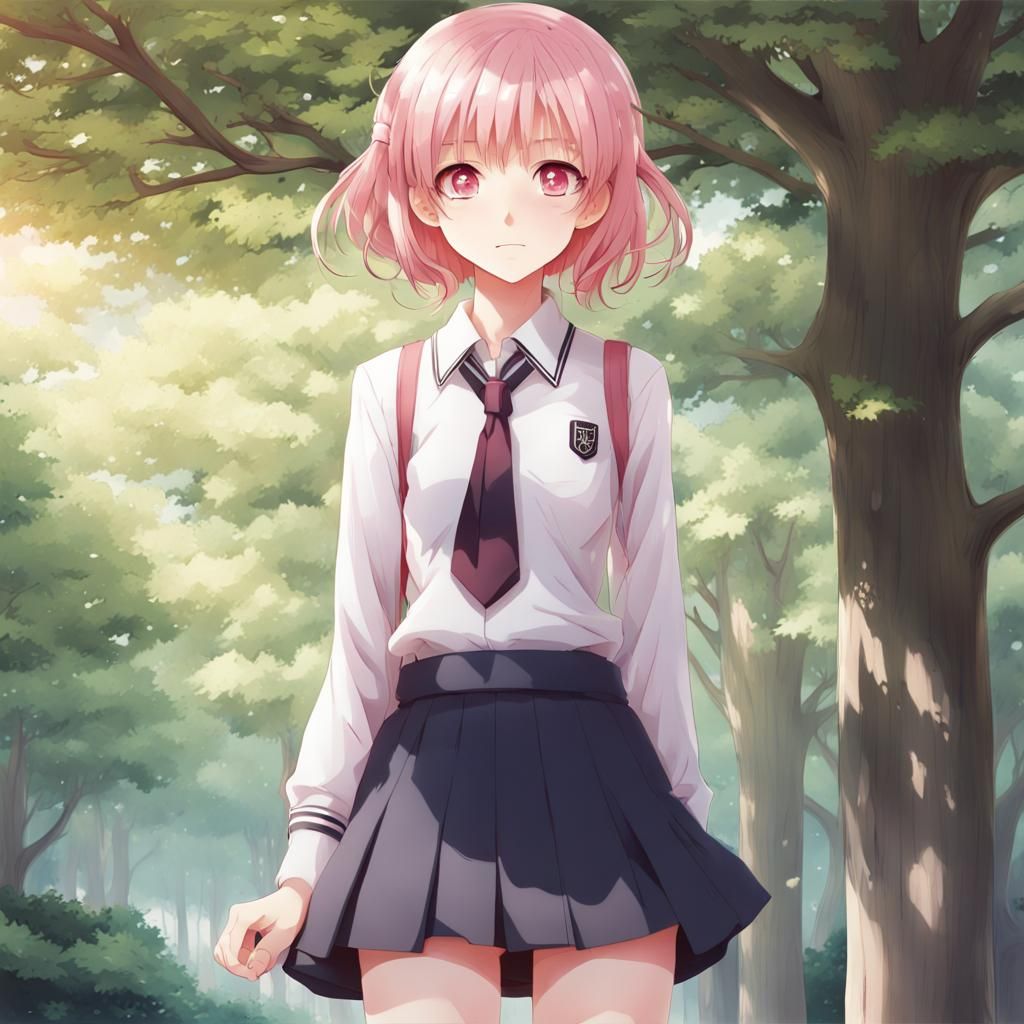 Anime Girl with Pink Hair in School Uniform