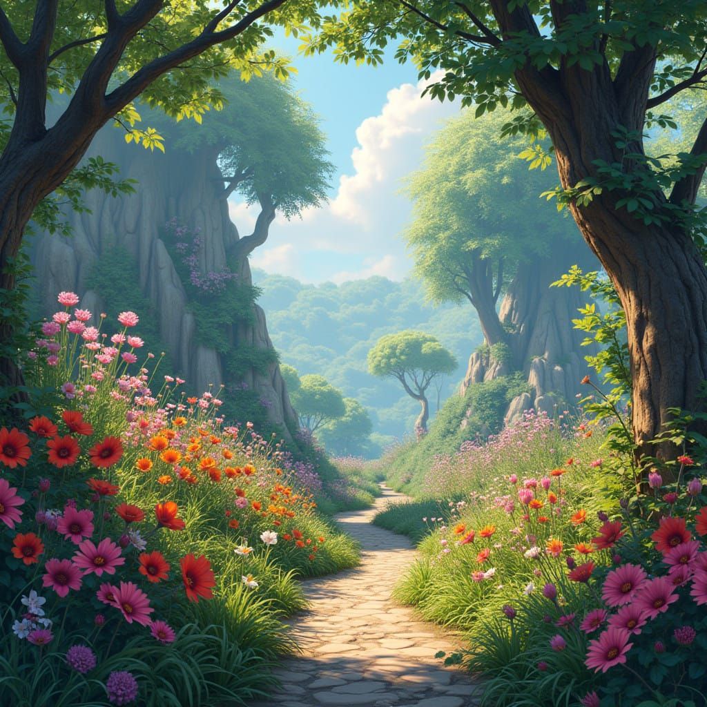 Surreal Summer Oasis in Vibrant Dreamscape Colors